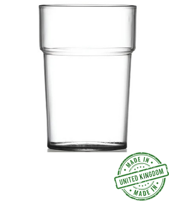 Clear Reusable Plastic Stacking Half Pint Glass 284ml - Crystal Polystyrene UKCA Stamped to Rim