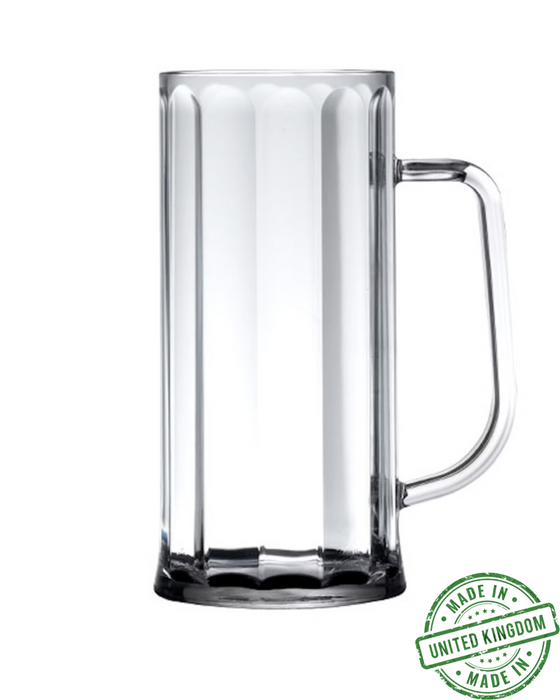 Clear Reusable Plastic Premium Bavarian 2 Pint Stein Tankard 1136ml - Polycarbonate UKCA Stamped to Line