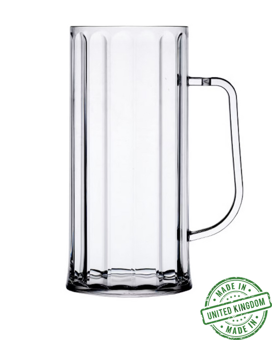 Clear Reusable Plastic Premium Bavarian 1 Pint Stein Tankard 568ml - Polycarbonate UKCA Stamped To Rim
