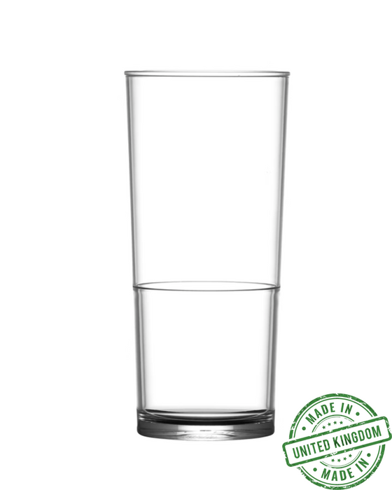 Clear Reusable Plastic Stacking Half Pint Glass 284ml - Polycarbonate UKCA Stamped to Rim