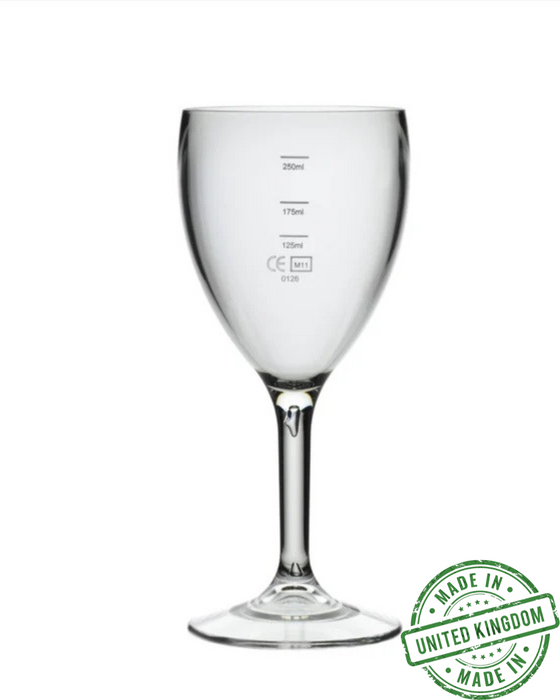 Clear Reusable Plastic Wine Glass 312.5ml - Polycarbonate UKCA Stamped at 125ml/ 175ml & 250ml