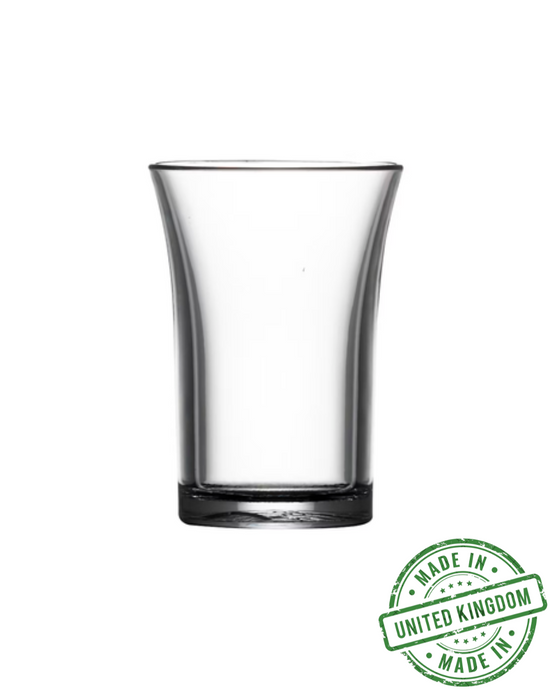 35ml Clear Reusable Plastic Shot Glass Box of 100 - Polystyrene UKCA Stamped to Rim