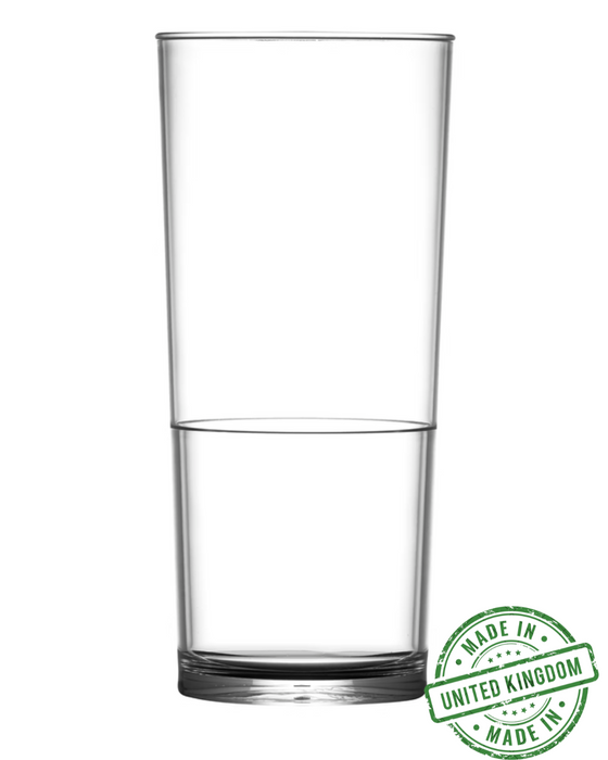 Clear Reusable Plastic Stacking Pint Glass 568ml- Polycarbonate UKCA Stamped to Rim