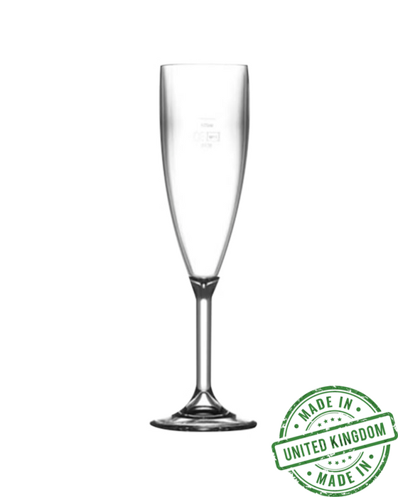 Clear Reusable Plastic Champagne Flute 190ml - Polycarbonate UKCA Stamped to Line