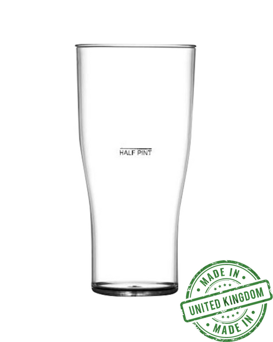 Clear Reusable Plastic Tulip Pint Glass with Half Line 568ml - Nucleated Polycarbonate UKCA stamped