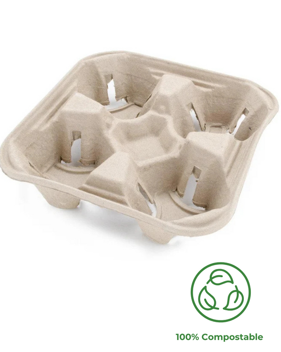Recyclable Four Cup Tray - Cardboard