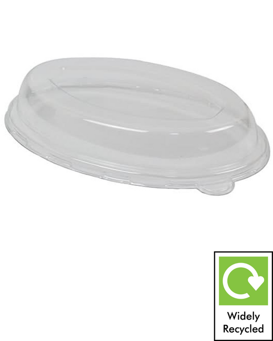 Clear Recyclable Plastic Lids to fit 18oz Oval Bagasse Bowl