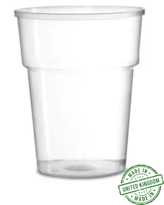 Clear Disposable Recyclable Plastic Pint Glass 568ml - UKCA Stamped to Rim