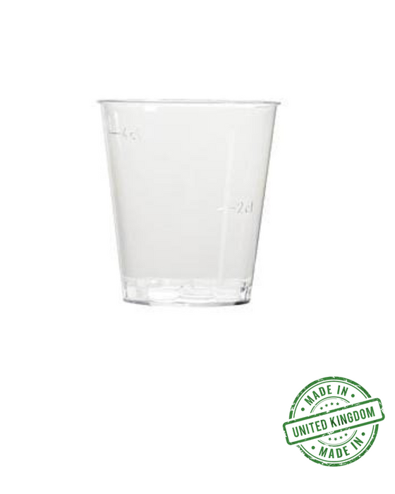 50ml Clear Disposable Recyclable Plastic Stacking Shot Glass - Capacity Marked to Line at 20 & 40ml