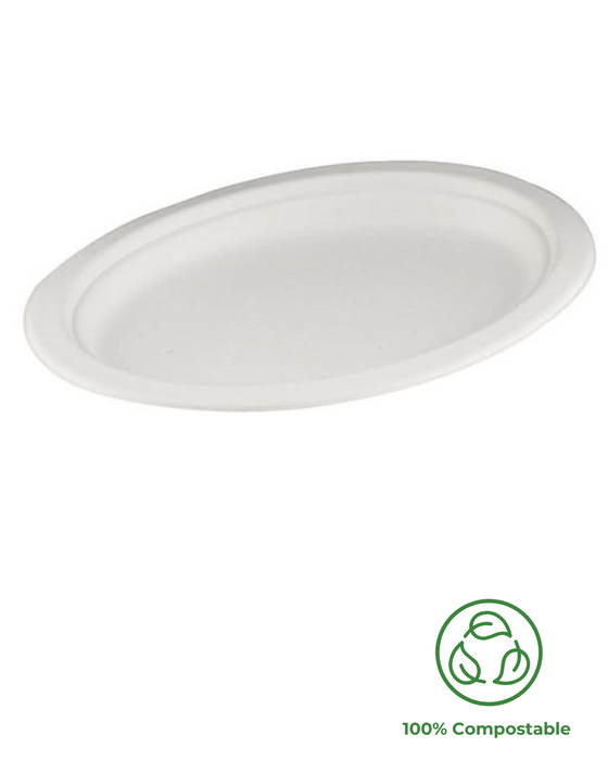 White Compostable Bagasse Oval Plate/Small Platter 260mm