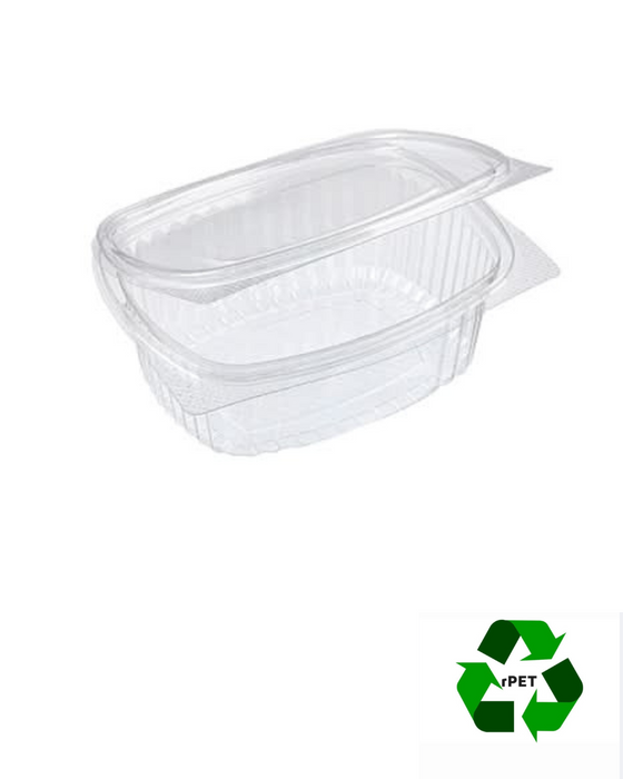 Clear Recyclable Oval Hinged Salad Containers 500ml - rPET