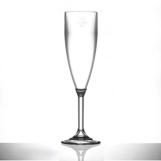 Clear Reusable Plastic Champagne Flute 190ml - Polycarbonate UKCA Stamped to Line
