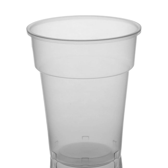 Clear Disposable Recyclable Plastic Half Pint Glass 330ml - UKCA Stamped to Line