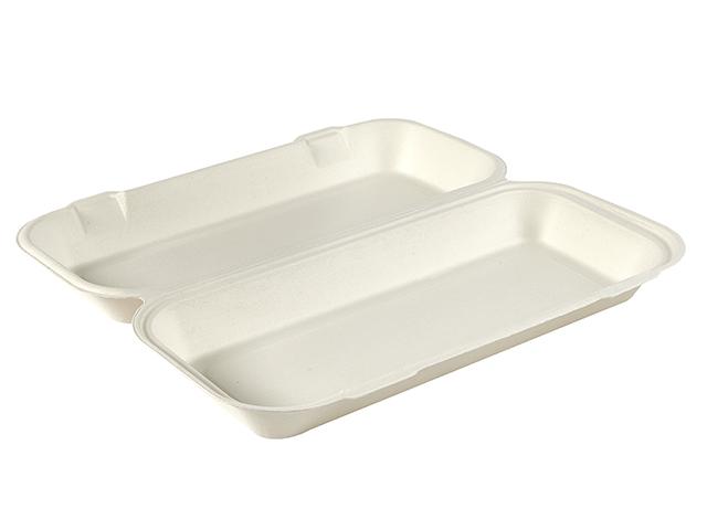 White Compostable Long Clamshell Food Box - Bagasse