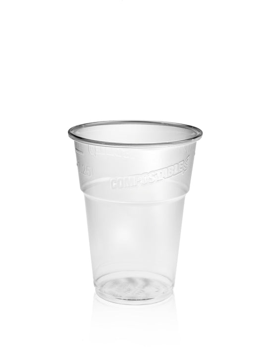 Clear Compostable Plastic Half Pint Glass 350ml - PLA CE Stamped To Line