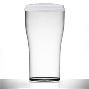 Clear Reusable Plastic 2 Pint Tulip Glass & Lid 1136ml- Polycarbonate UKCA Stamped to Rim