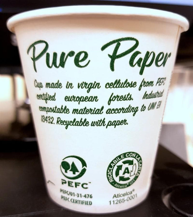 'Pure Paper' Single-Wall Liner-Free Recyclable & Compostable Cup 100ml- Paper