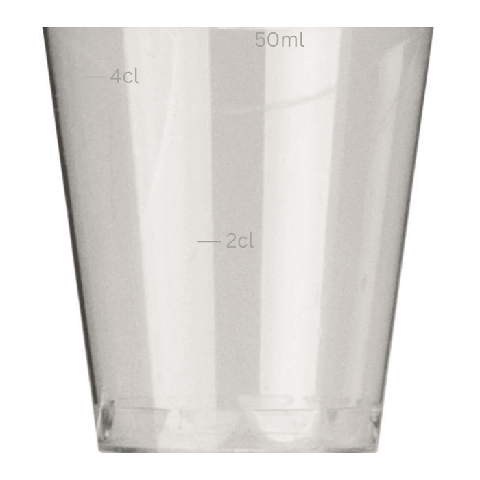 50ml Clear Disposable Recyclable Plastic Stacking Shot Glass - Capacity Marked to Line at 20 & 40ml