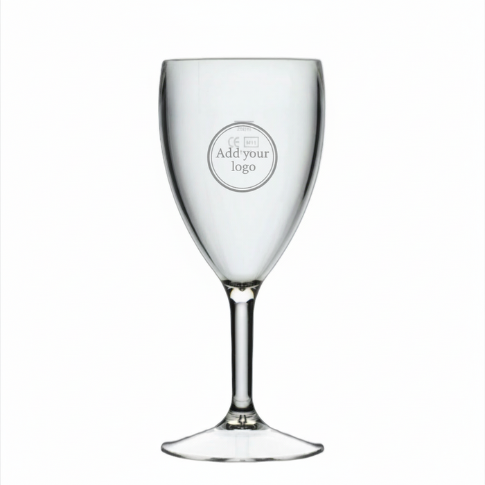 Clear Reusable Plastic Wine Glass 400ml - Polycarbonate UKCA Stamped to Line