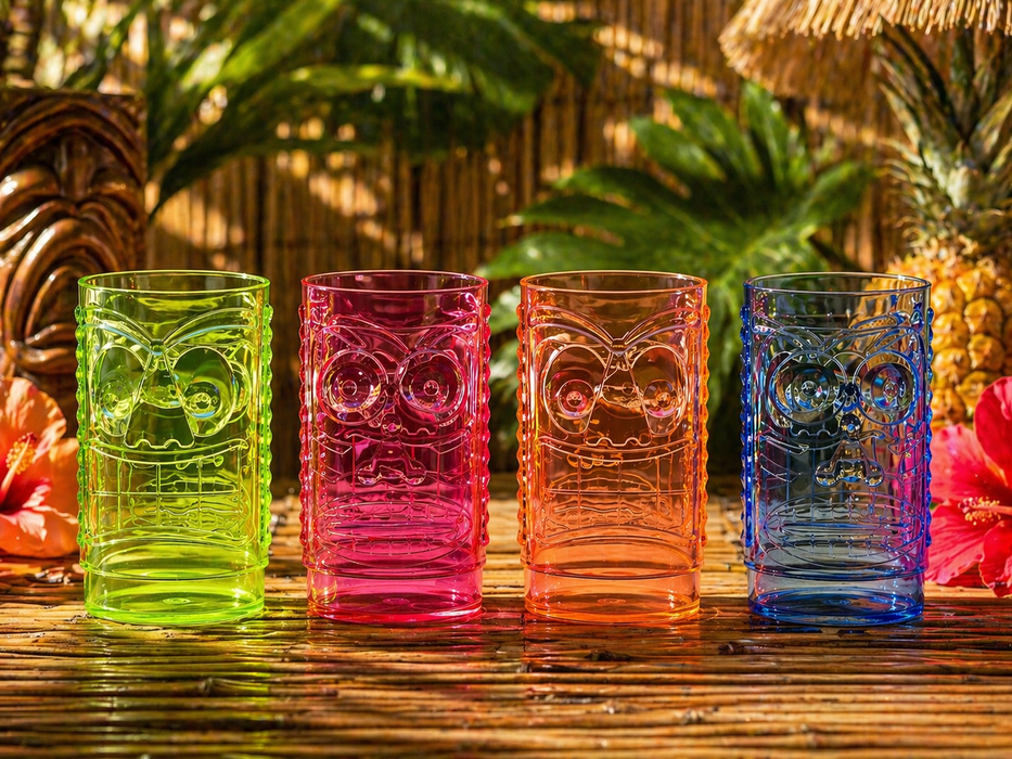 Mixed Neon Reusable Plastic Tiki Stacking Totem Glass - 400ml Box of 12 - Polycarbonate