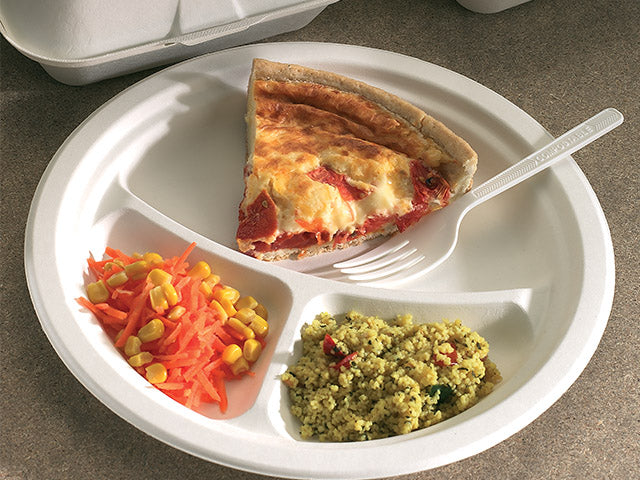 White Compostable Bagasse 3-Compartment Plate 260mm