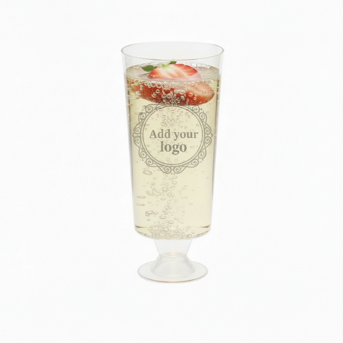 Clear Disposable Recyclable Plastic Short Stemmed Tall Champagne Flute 200ml