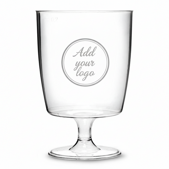 Clear Disposable Recyclable Plastic Wine Glass 220ml - 1 Piece - UKCA Marked to Line at 125, 175 & 200ml