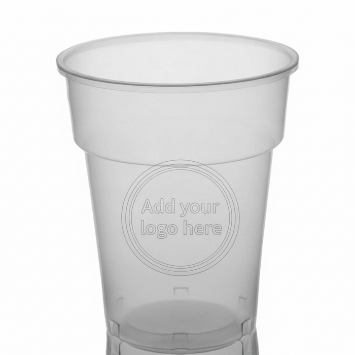 Clear Disposable Recyclable Plastic Half Pint Glass 330ml - UKCA Stamped to Line