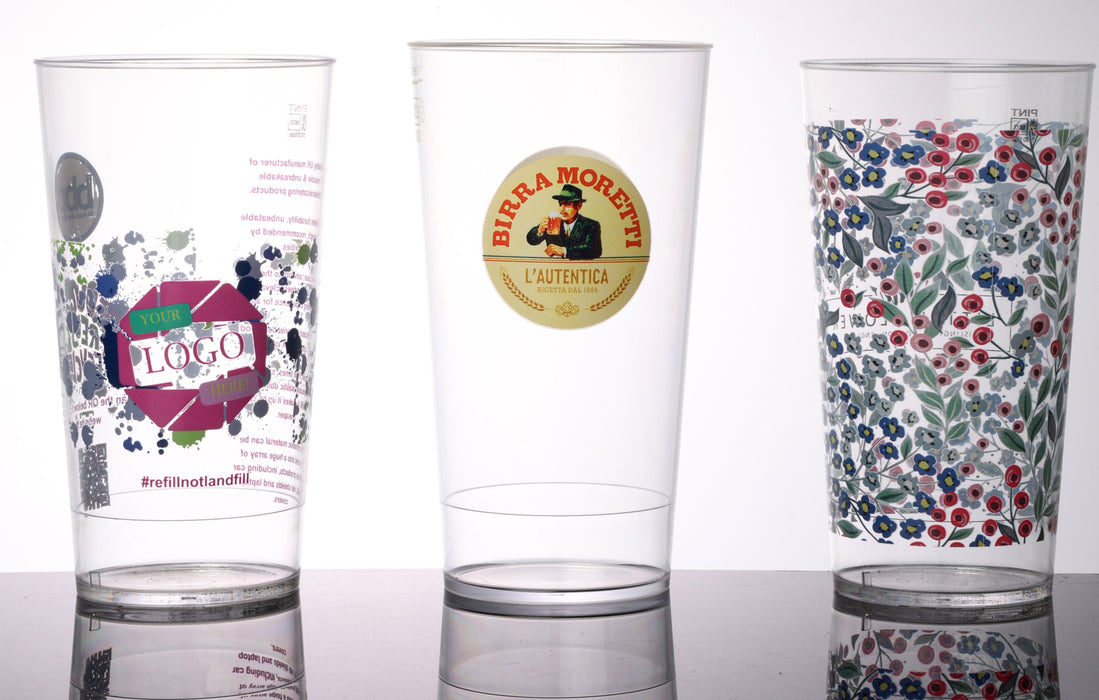 Full Colour Printed Reusable Plastic Stacking Festival Pint Cup 568ml - Polycarbonate UKCA Stamped to Rim