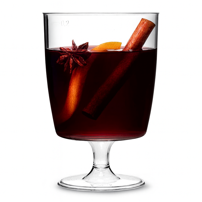 Clear Disposable Recyclable Plastic Wine Glass 220ml - 1 Piece - UKCA Marked to Line at 125, 175 & 200ml