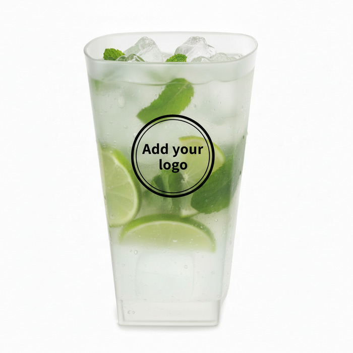 Frosted Disposable Recyclable Plastic Square Tumbler Glass 480ml