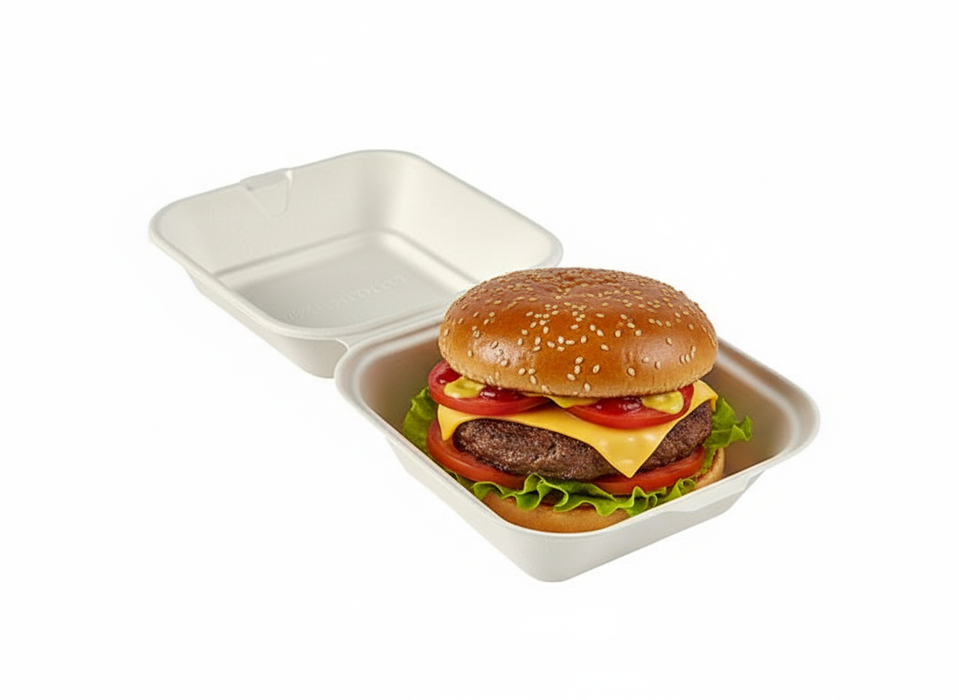 White Compostable Large Square Burger Box