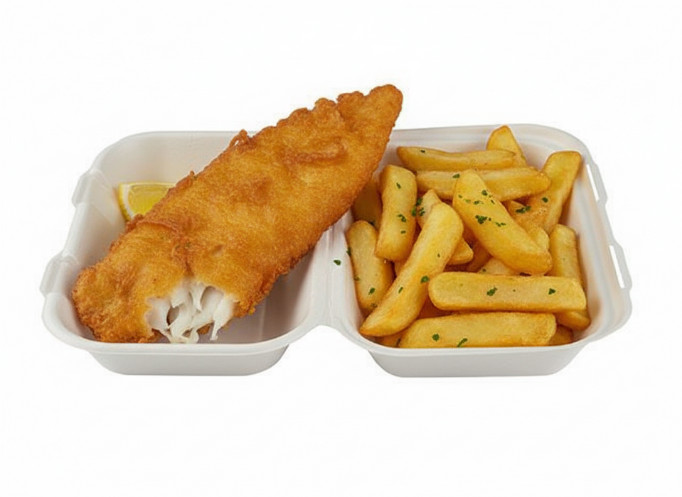 White Compostable Clamshell Food Box 240mm