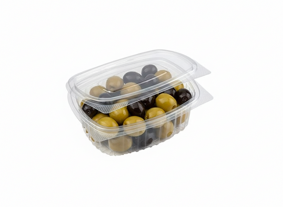 Clear Recyclable Oval Hinged Salad Containers 375ml - rPET