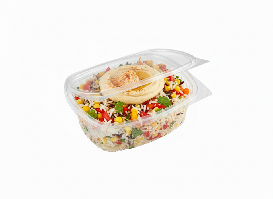 Clear Recyclable Oval Hinged Salad Containers 500ml - rPET