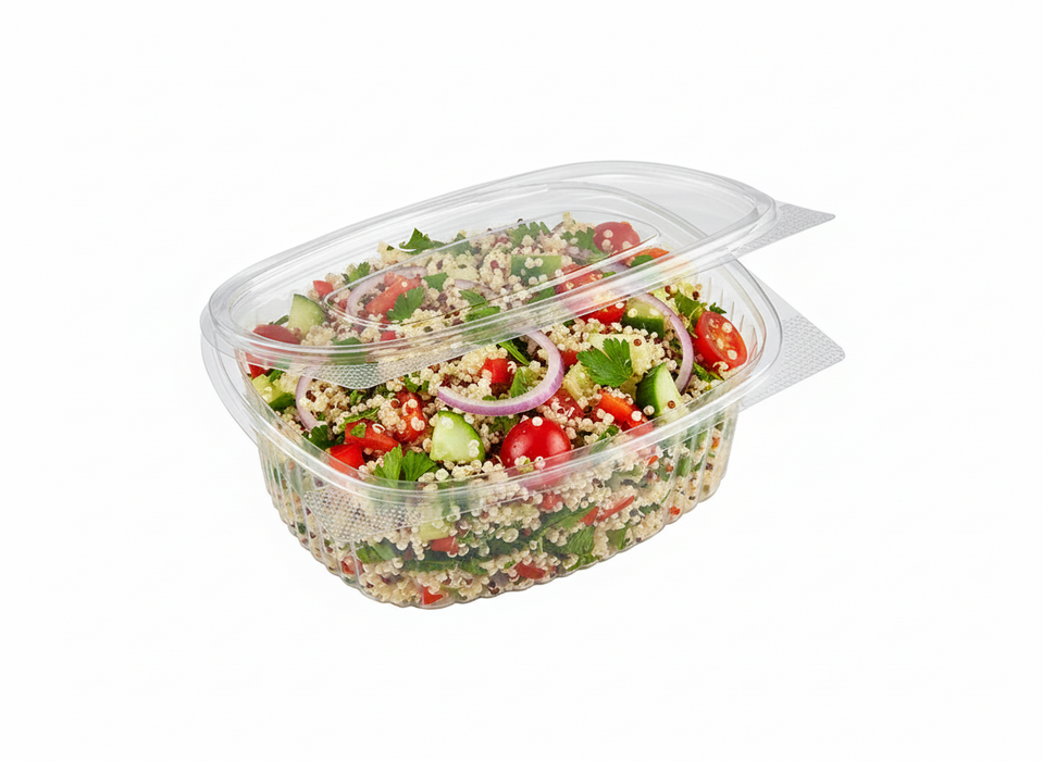 Clear Recyclable Oval Hinged Salad Containers 750ml - rPET