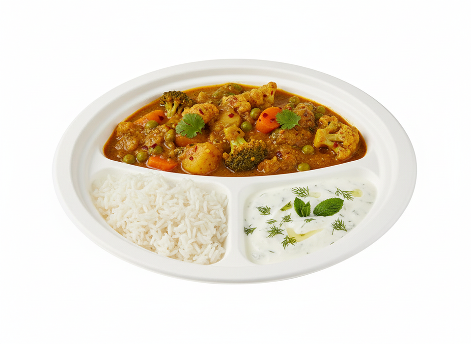 White Compostable Bagasse 3-Compartment Plate 260mm