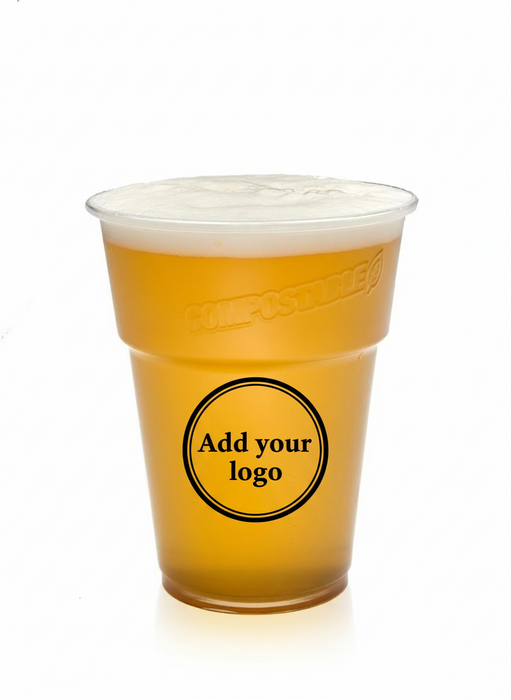 Clear Compostable Plastic Pint Glass 570ml - CE Stamped To Rim
