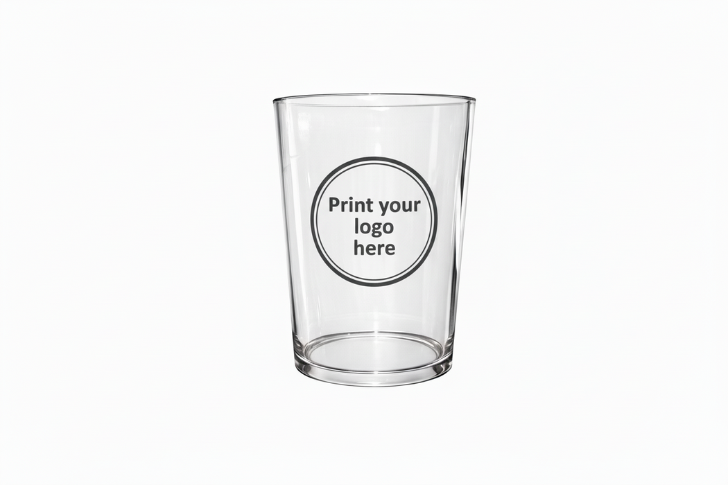 Clear Reusable Plastic Stubby Pint Cup 568ml - Polycarbonate CE Stamped to Rim