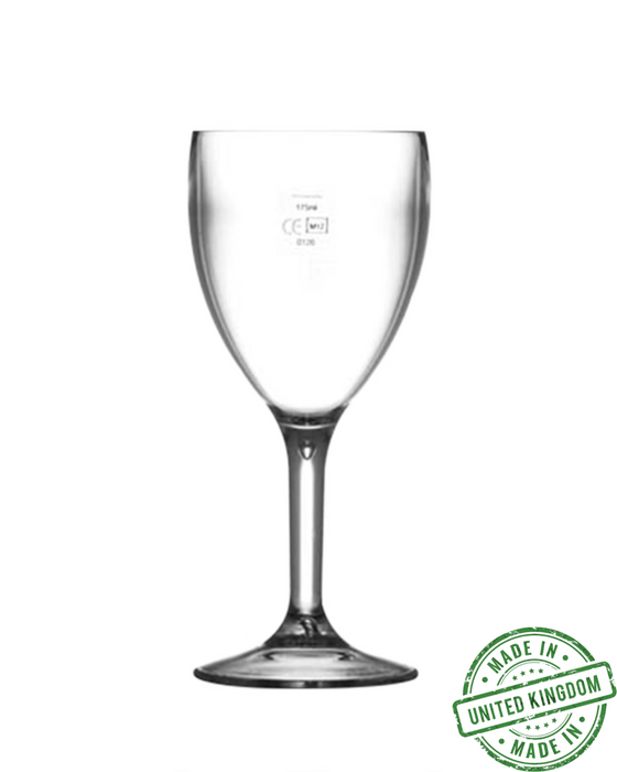 Clear Reusable Plastic Wine Glass 255ml - Polycarbonate UKCA Stamped