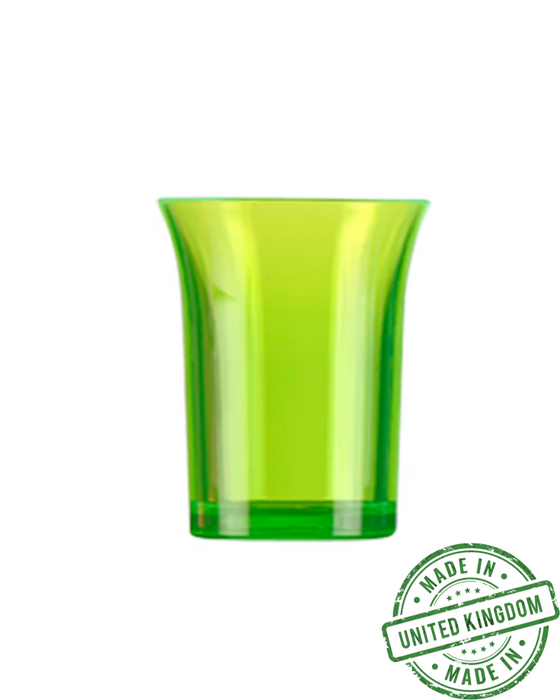 25ml Neon Reusable Plastic Shot Glass Box of 100 - Polystyrene UKCA Stamped to Rim