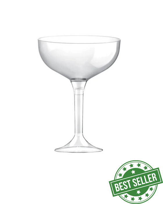 Clear Disposable Recyclable Plastic 2-Piece Champagne Coupe/Cocktail Glass 205ml