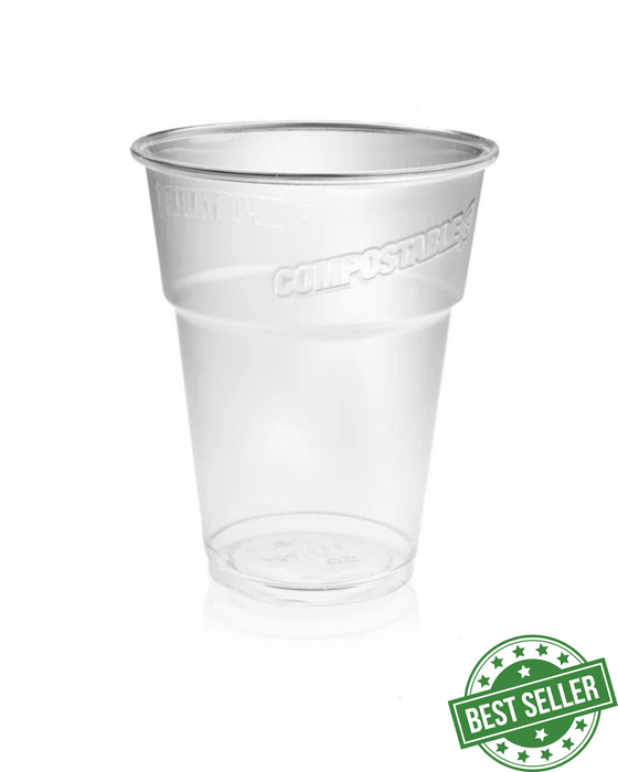 Clear Compostable Plastic Pint Glass 570ml - CE Stamped To Rim