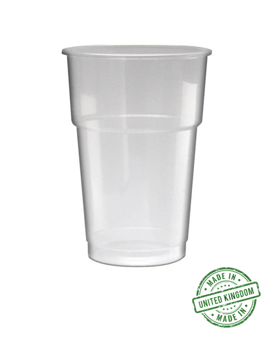 Clear Disposable Recyclable Plastic Pint Glass 681ml - UKCA Stamped to Line