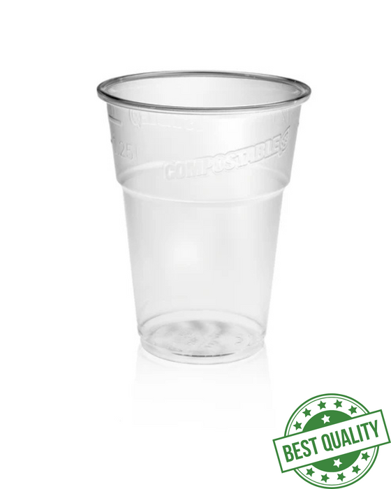Clear Compostable Plastic Half Pint Glass 350ml - CE Stamped To Line