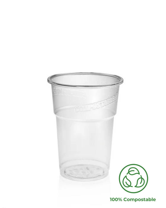 Clear Compostable Plastic Half Pint Glass 300ml - CE Stamped To Rim