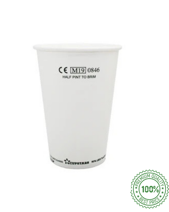 White Recyclable Paper Half Pint Cup 284ml - CE Stamped to Rim