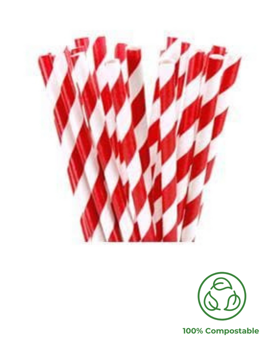 Striped Compostable Paper Straw 195mm Pack of 250
