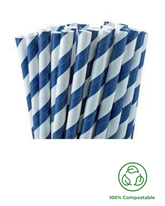 Striped Compostable Paper Straw 195mm Pack of 250
