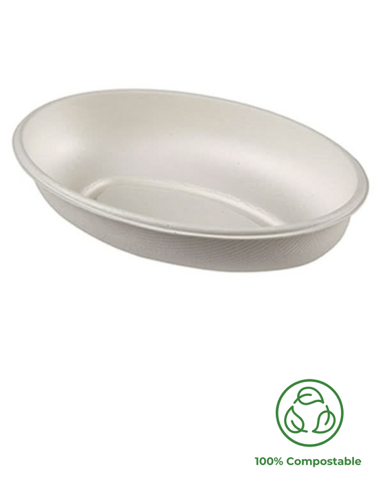 White Compostable Bagasse Oval Bowl 236mm